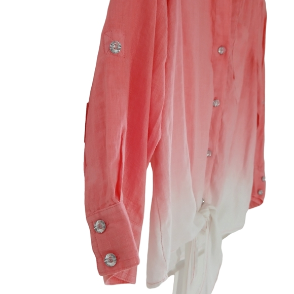 SOLD International Concepts Cargo Pant and Top Set 100% Linen Ombre Salmon/White - Picture 6 of 14